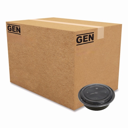 Gen Food Container, 32 oz, 7.28 x 7.28 x 2.55, Black/Clear, Plastic, 150PK FCPP-BC-32RND